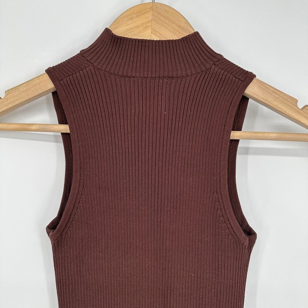 With Jean Amethyst Mini Dress Ribbed Lace Up Mock Neck Sleeveless Bodycon Brown - Picture 10 of 13